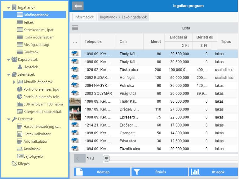 Ingatlan nyilvántartás tablet-re